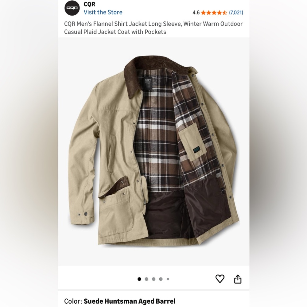 NWT! CQR Men’s Small Flannel Shirt Jacket Long Sleeve, Winter Warm Outdoor